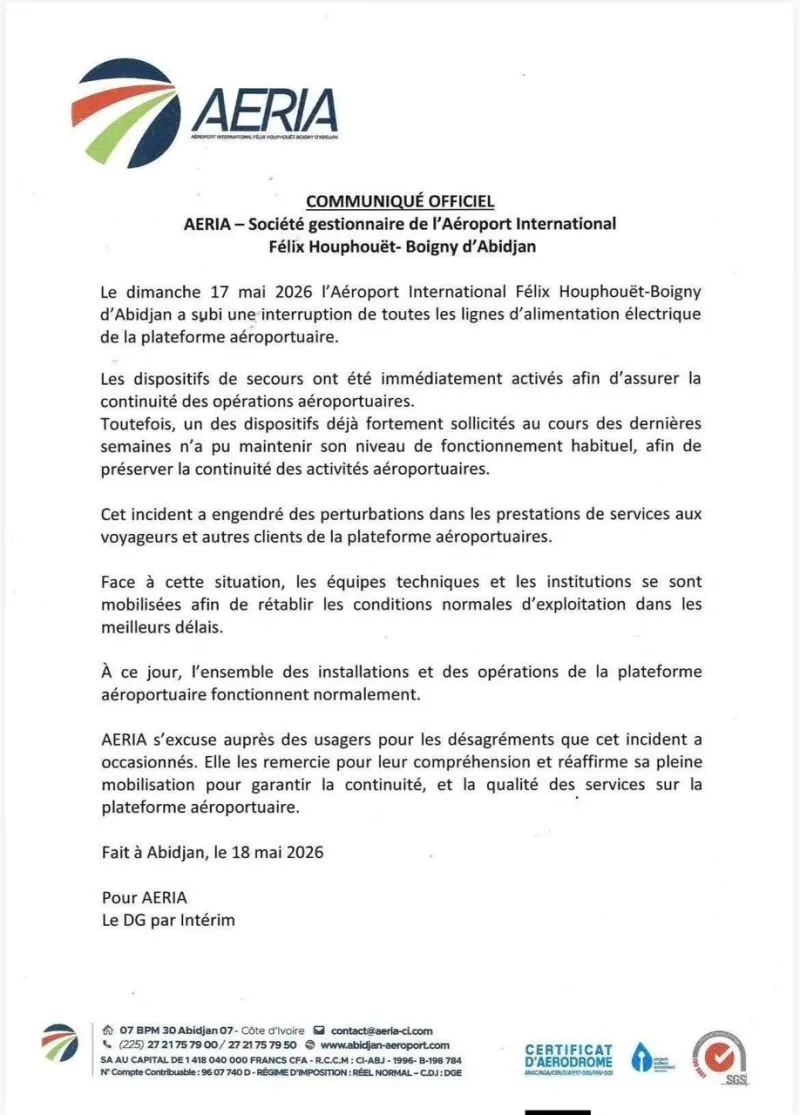Communiqué de l'AERIA