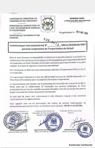 Communiqué interministériel du Gouvernement Burkinabè
