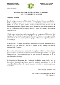 Communiqué du du ministère de l’économie, des finances et du budget