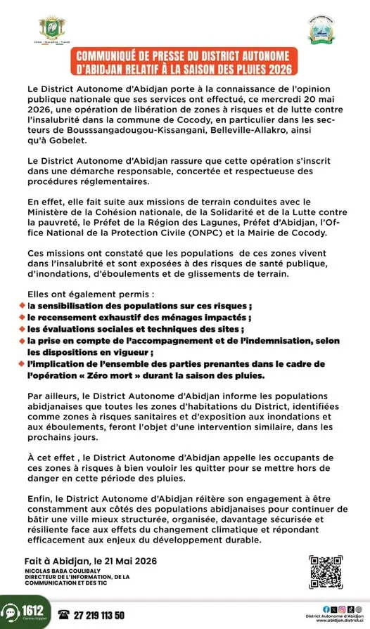 Communiqué du district autonome d'Abidjan