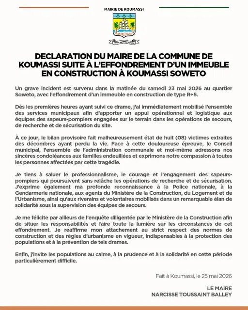 Communiqué de la maire de Koumassi