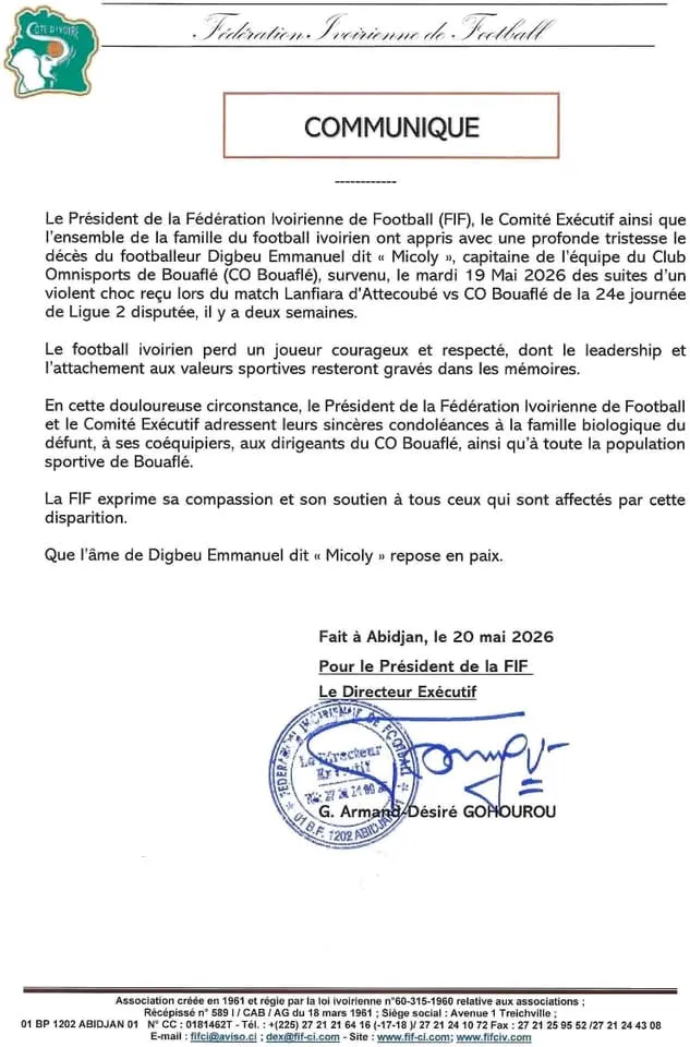 Communiqué de la FIF