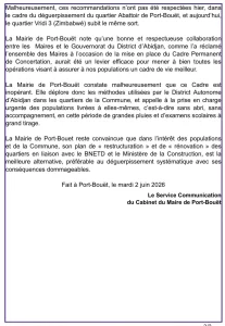 Communiqué de la Mairie de Port Bouet