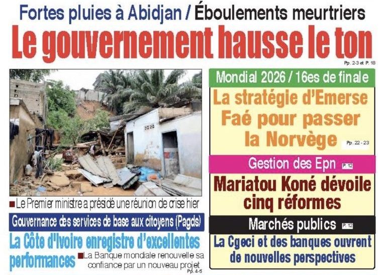 Revue de presse du 30 juin : les pluies meurtrières à Abidjan dominent les Unes des journaux ivoiriens