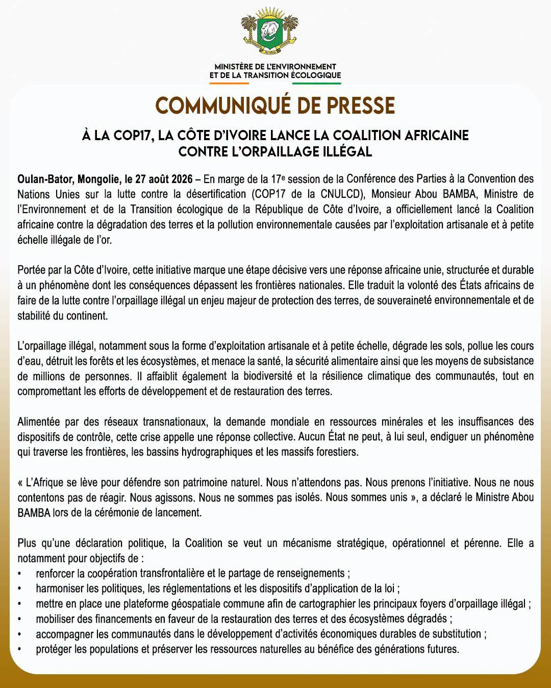 MINISTERE DE L'ENVIRONNEMENT
ET DE LA TRANSITION ECOLOGIQUE