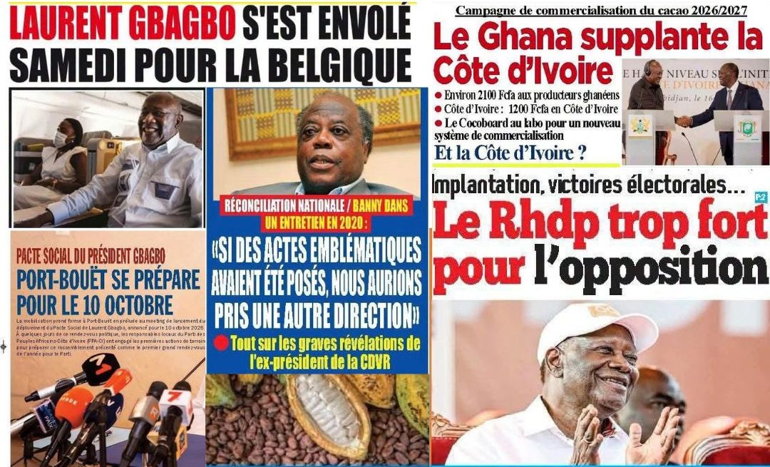 Revue de presse du 28 septembre : Gbagbo en Belgique, le cacao, la réconciliation et le RHDP au cœur de l’actualité