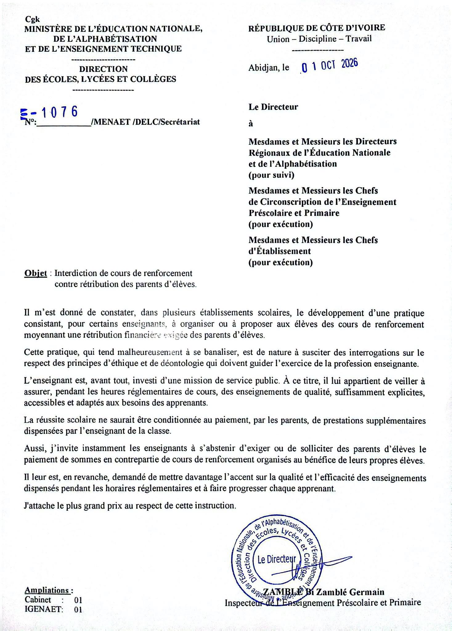Direction des Écoles ,Lycées et Collèges