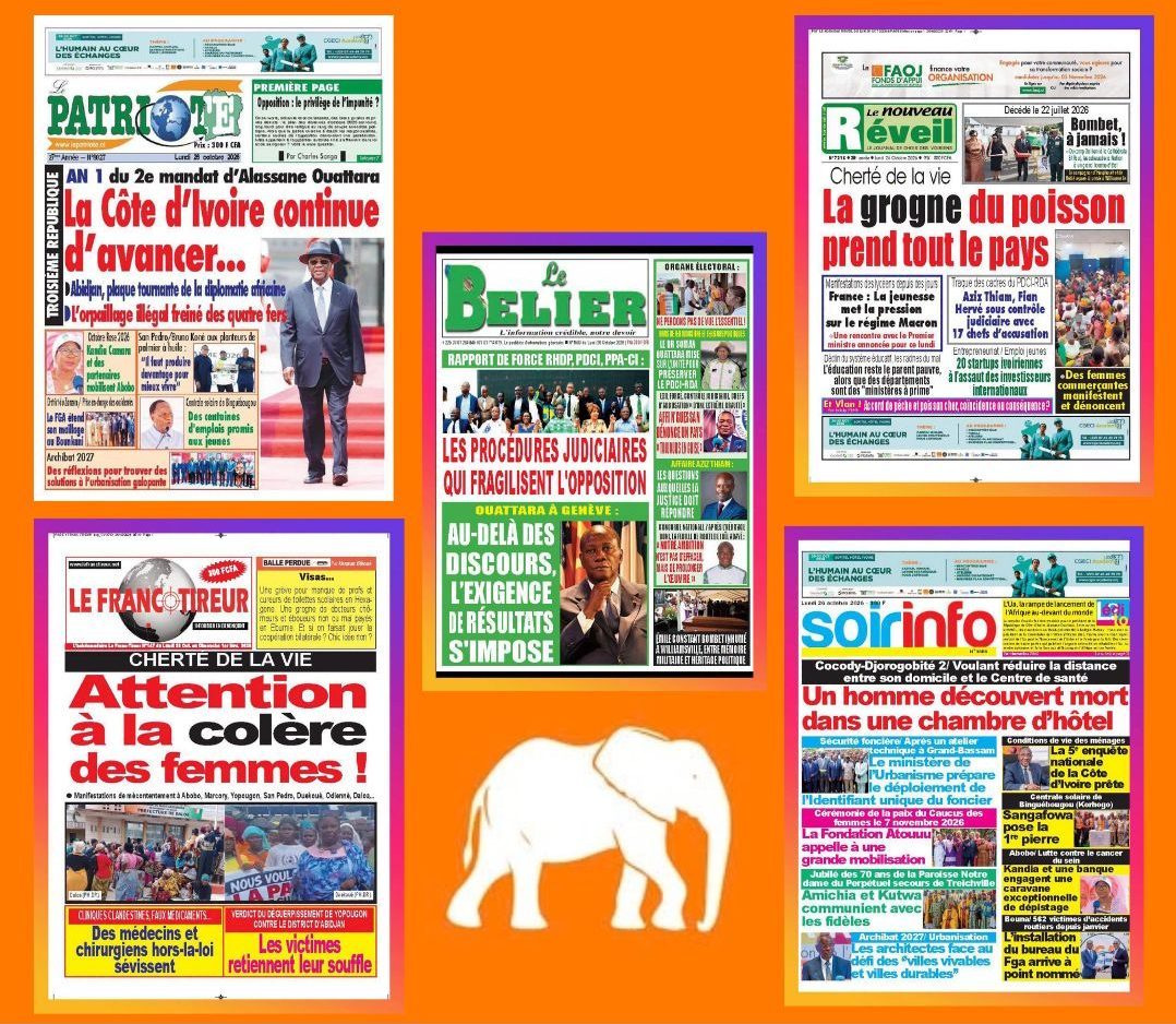 Revue Ivoirienne du 26 octobre : Ouattara face au bilan, la vie chère et les poursuites judiciaires contre l’opposition à la Une des Journaux