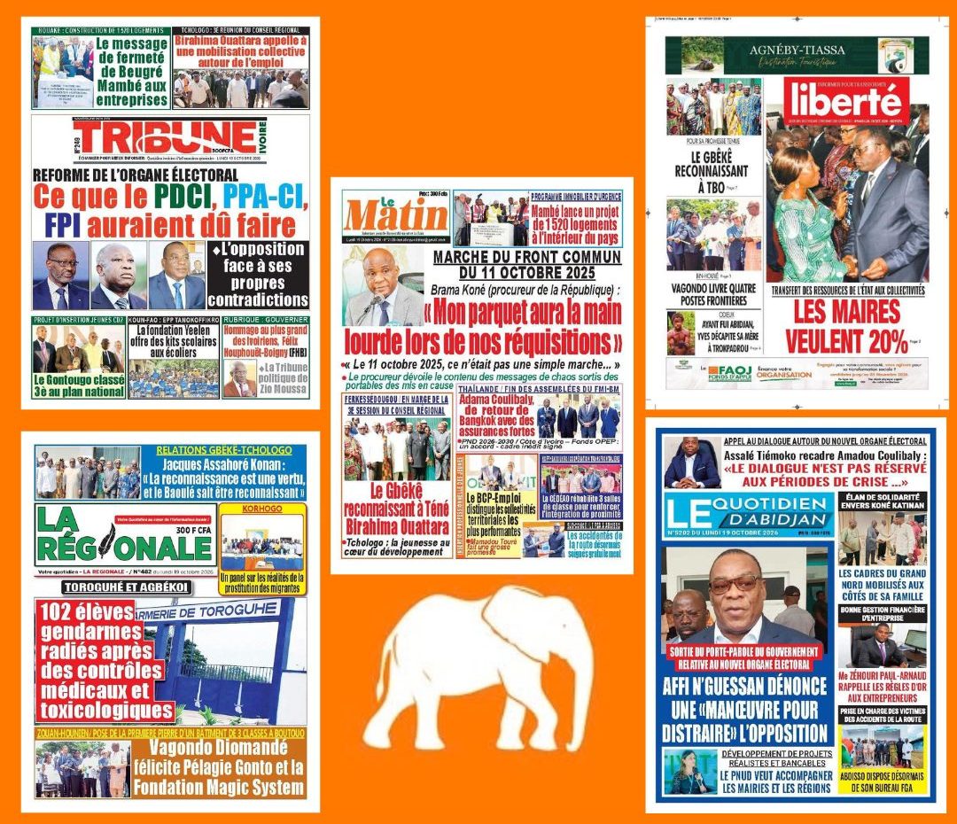 Revue ivoirienne du 19 octobre : réforme électorale, convocations judiciaires et la filière cacao au cœur de la presse