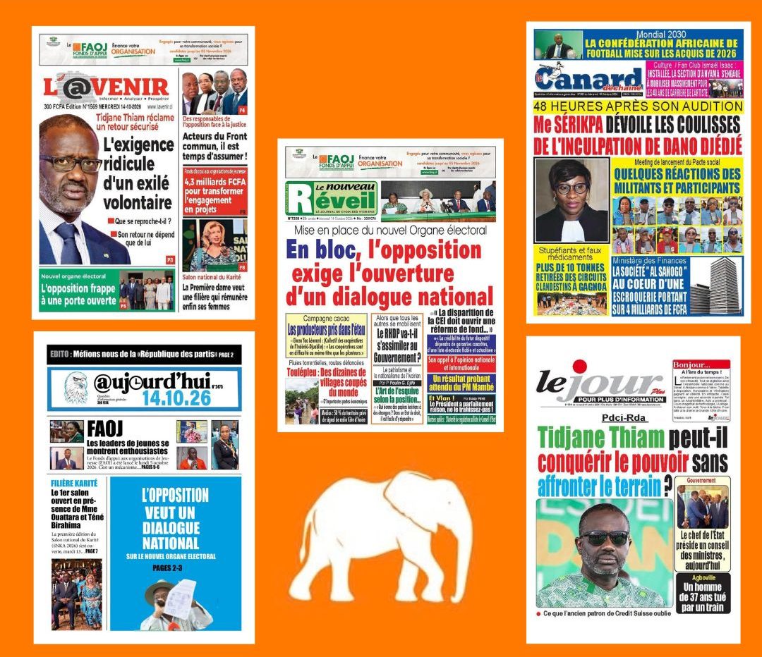 Revue Ivoirienne du 14 octobre : la réforme électorale et l’exil de Tidjane Thiam au cœur de la presse