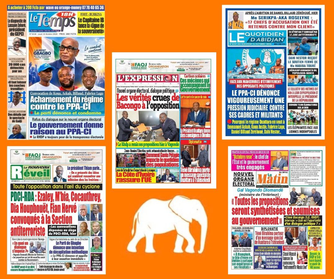 Revue Ivoirienne du 16 octobre 2026 : convocations au PPA-CI et tensions autour du dialogue politique à la Une
